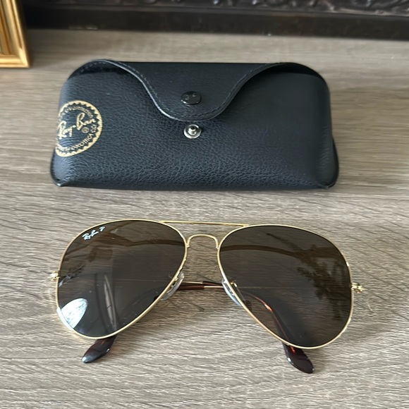 Ray Ban aviator classics size XXL gold frame brown lense polarized with case - Picture 1 of 5